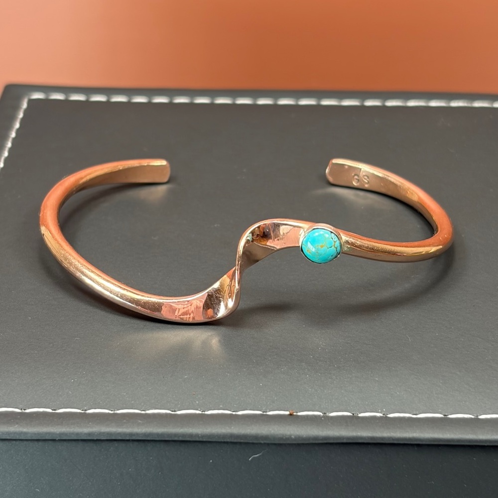 Signed Glen Sandoval Single Copper & Turquoise Native American Made Cuff